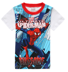 Cartoon Print Short Sleeve: Captain America, Spider-Man, Batman