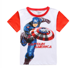 Cartoon Print Short Sleeve: Captain America, Spider-Man, Batman