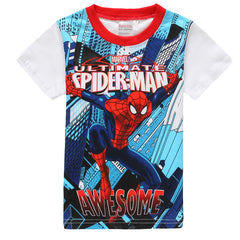 Cartoon Print Short Sleeve: Captain America, Spider-Man, Batman