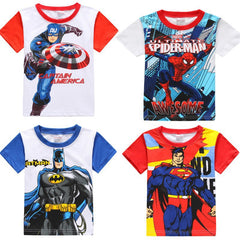Cartoon Print Short Sleeve: Captain America, Spider-Man, Batman