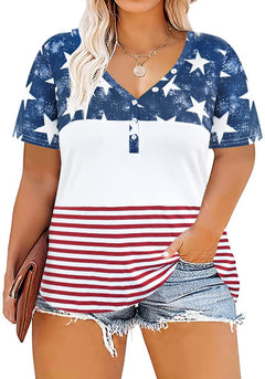 Plus Size Tops American Flag Shirts Womens V Neck Patriotic Tshirt USA Graphic Tee 4th of July T-Shirt