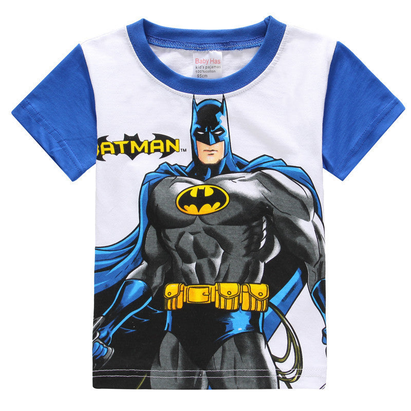 Cartoon Print Short Sleeve: Captain America, Spider-Man, Batman