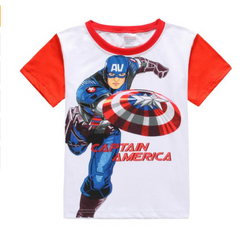 Cartoon Print Short Sleeve: Captain America, Spider-Man, Batman