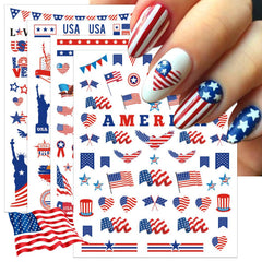 IDDFEVE 12 Sheets 4th of July Nail Stickers USA Independence Day Patriotic Nail Decals 3D Design Self-Adhesive Flag Star Nail Art