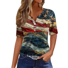 Generic 4Th of July Shirts Women Summer Tops for Women Funny 4Th of July Shirts Blouses Dressy Casual Memorial Day Sale V Neck Short Sleeve Womens 4Th of July Tops T Shirts for Women (NavySmall)